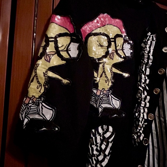 Stella Marina Collezione sequinTweety bird stripped Mid Length Ruffle Dress O/S - Picture 3 of 5